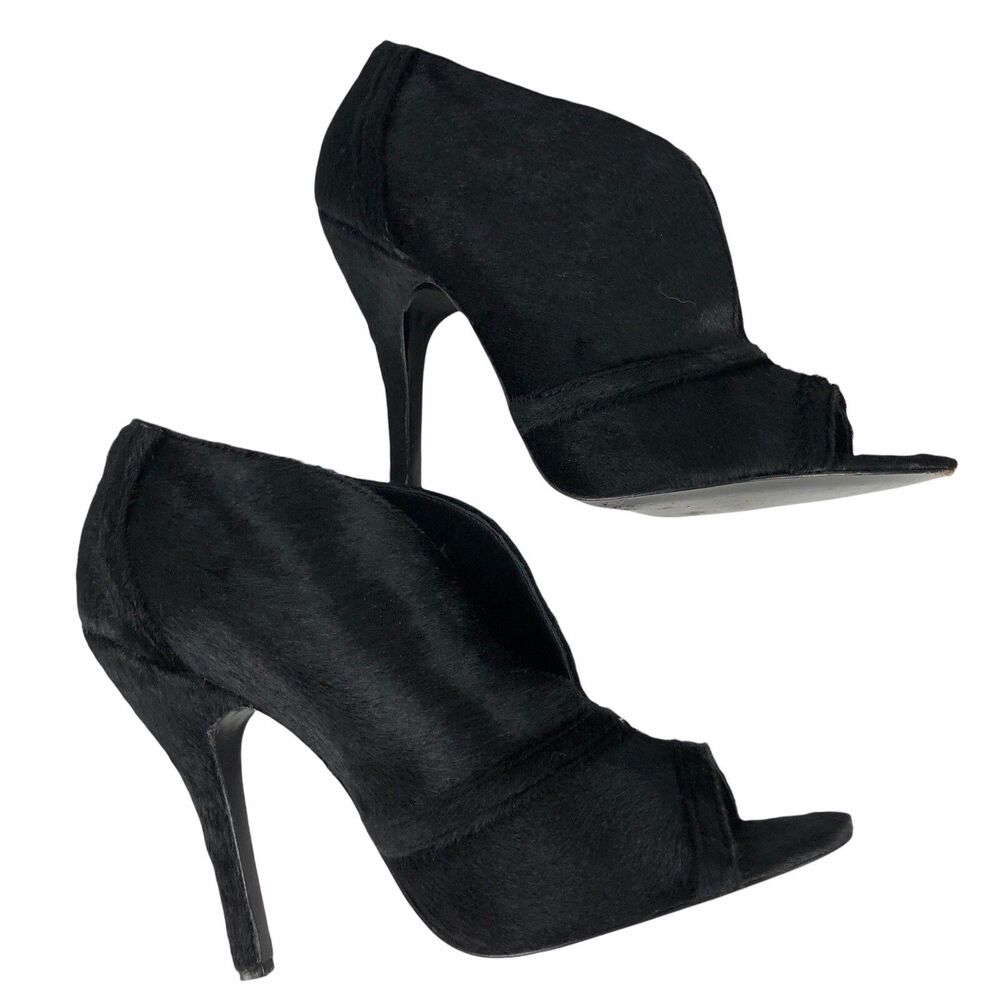 Elizabeth James E Shine1 Black Pony Hair Bootie Sz 10 Open Toe Whimsigoth Witchy
